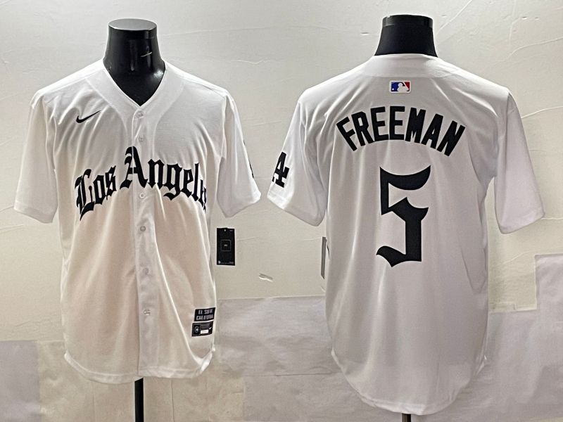 Men 2025 Los Angeles Dodgers #5 Freeman White Five generations Joint Name Nike MLB Jersey style 518->miami marlins->MLB Jersey
